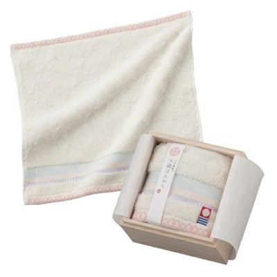 今治謹製　千歳はんかち　木箱入り　タオルハンカチ1枚　HK1017　アイボリー　（今治産）