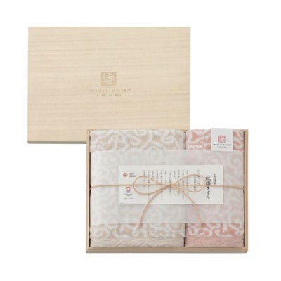 今治謹製　紋織タオル　木箱入り　フェイスタオル１枚・ウォッシュタオル１枚セット　IM7715　ピンク(今治製)