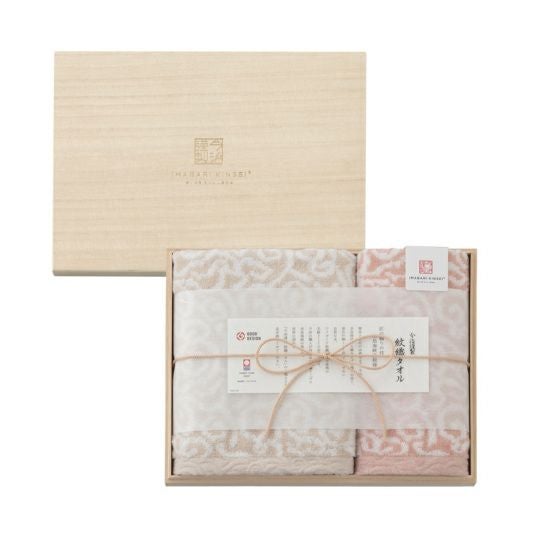 今治謹製　紋織タオル　木箱入り　フェイスタオル１枚・ウォッシュタオル１枚セット　IM7715　ピンク(今治製)