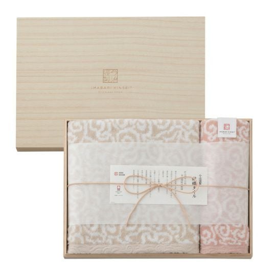 今治謹製　紋織タオル　木箱入り　バスタオル１枚・ウォッシュタオル１枚セット　IM7730 ピンク(今治製)