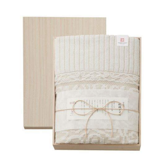 今治謹製　紋織タオル　木箱入り　タオルケット１枚　IM10038　ベージュ(今治製)