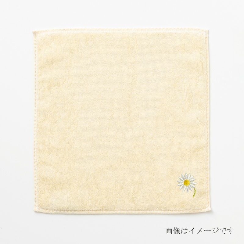 今治謹製 はんかちたおる　マーガレットの刺繍入り（イエロー）　約25×25㎝　TIHT123（今治製）　広げ