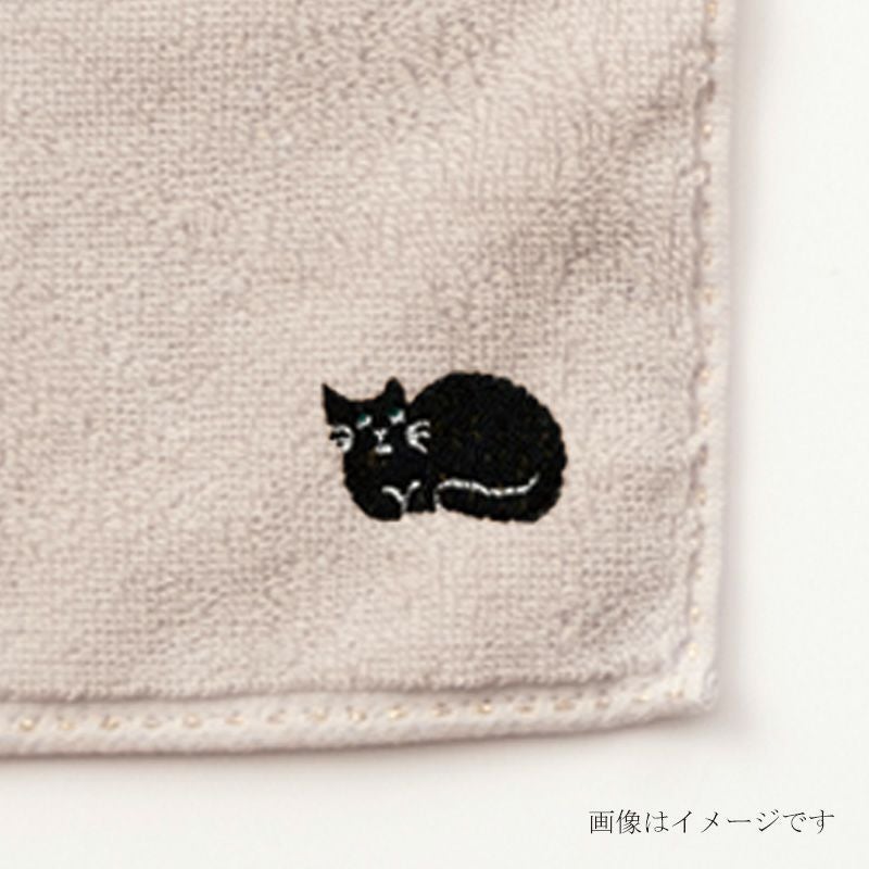 今治謹製 はんかちたおる 猫の刺繍入り（グレージュ） 約25×25