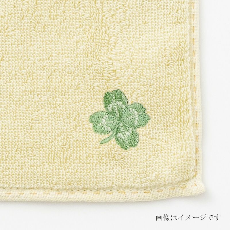 今治謹製 はんかちたおる クローバーの刺繍入り（グリーン） 約25×25