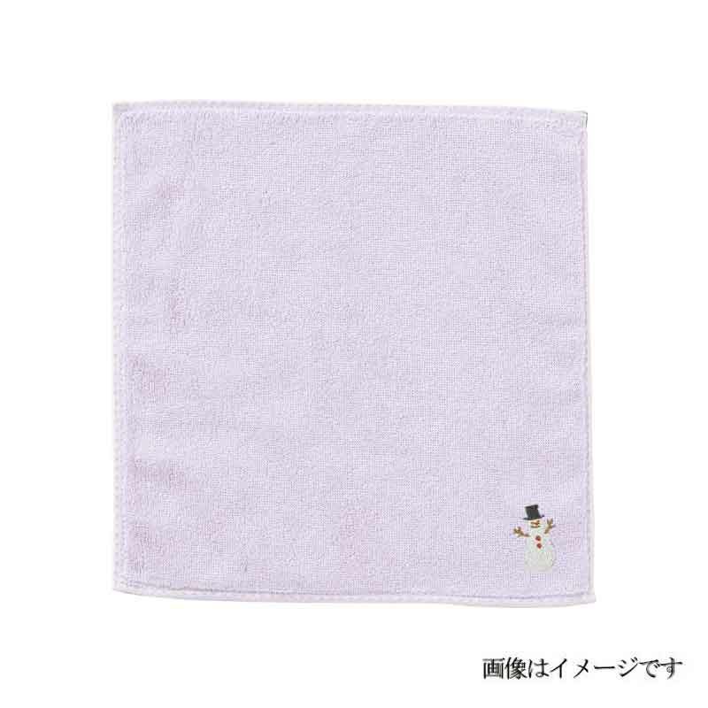 今治謹製 はんかちたおる スノーマンの刺繍入り（パープル） 約25×25