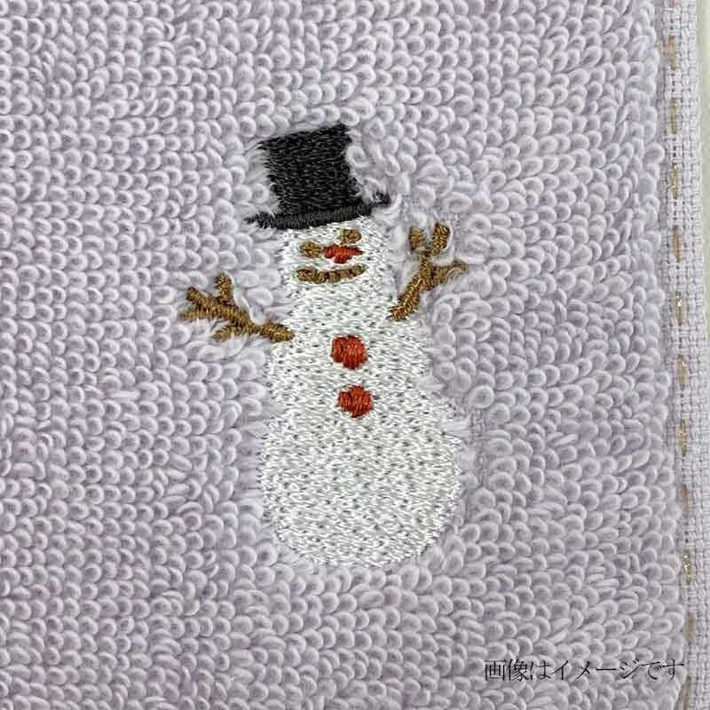 今治謹製 はんかちたおる スノーマンの刺繍入り（パープル） 約25×25